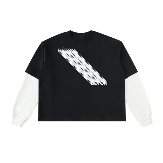 Layered Contrast Sleeve Cotton T-Shirt